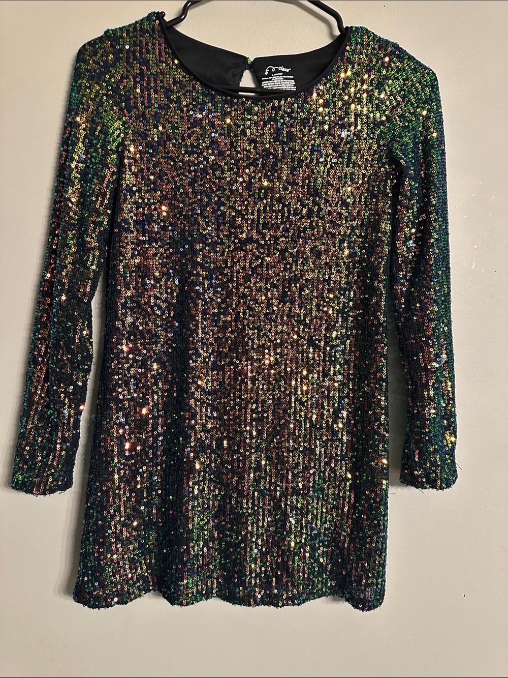 art class Iridescent Sequin Shift Dress in Black and Green
